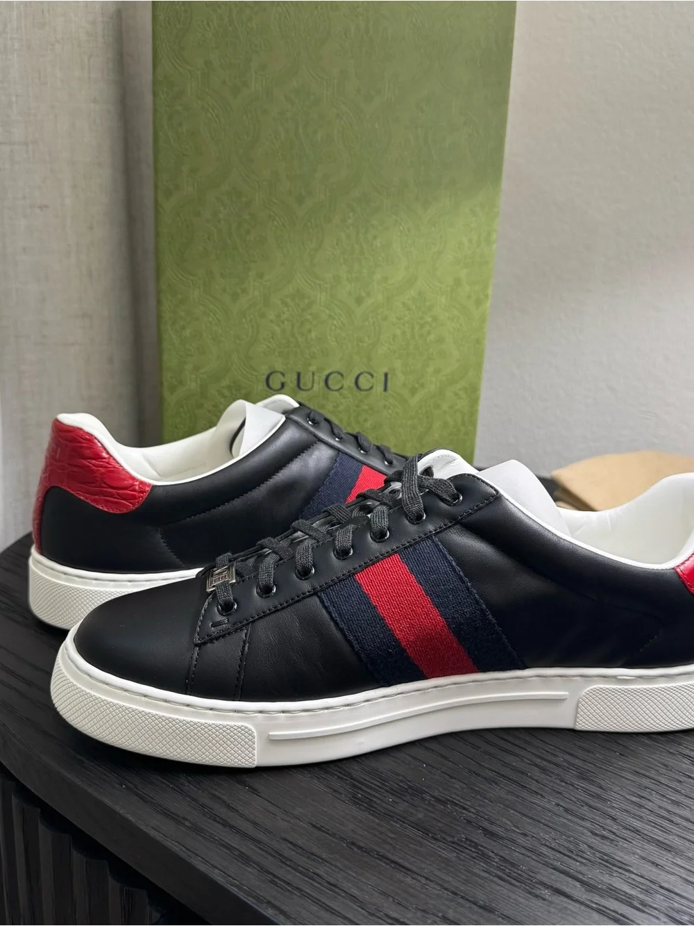 Gucci Ace Web Sneakers Leather Black 9